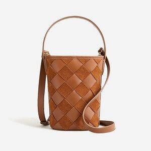J. Crew 100% Leather Berkeley Woven Bucket Bag with Crossbody Strap